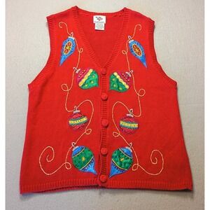 Nutcrackers Sweater Womens Medium Red Embroidered Cardigan‎ Christmas Miss Beads